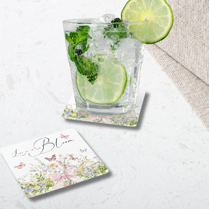 Liefde in Boom Wildflower Pink Bow Vrijgezellenfee Vierkante Kartonnen Onderzetter