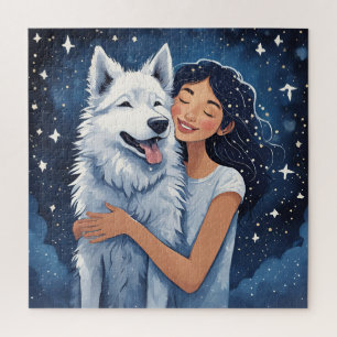 Liefde in de sterren: Meisje en Husky Legpuzzel