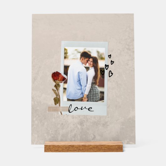 Liefde in Elegant Script Foto met Hart Acryl Bord (Voorkant)