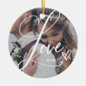 Liefde in Elegant Script | Twee foto's met hart Keramisch Ornament (Voorkant)