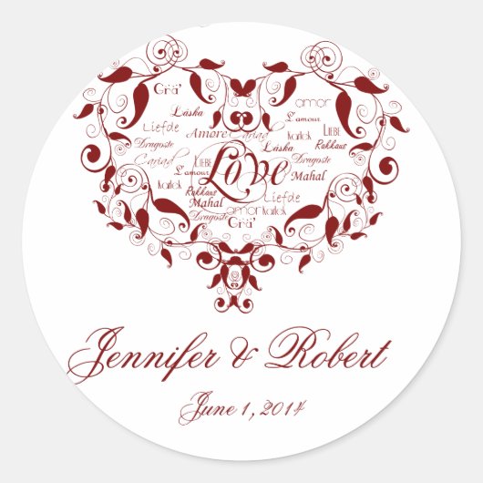 Liefde in elke taal in Red Envelope Seal Ronde Sticker (Voorkant)
