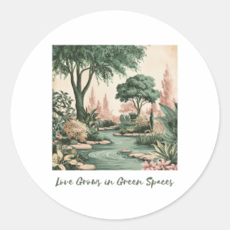 Liefde in groene ruimtes ronde sticker