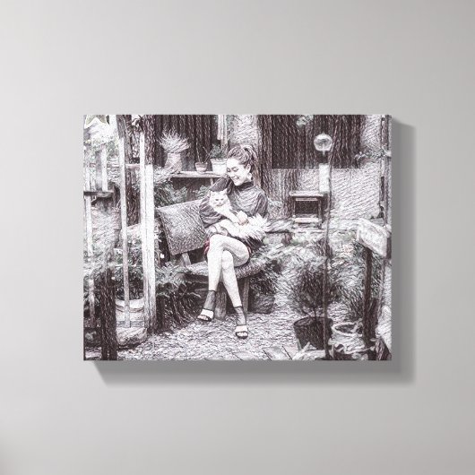 Liefde in haar handen kat canvas afdruk (Voorkant)