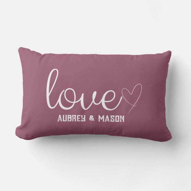 Liefde in Heart Script Roos Wine Custom Name Pillo Kussen (Voorkant)