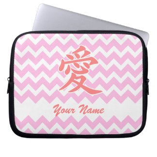 Liefde in het Japans met roze Chevron Patroon Laptop Sleeve