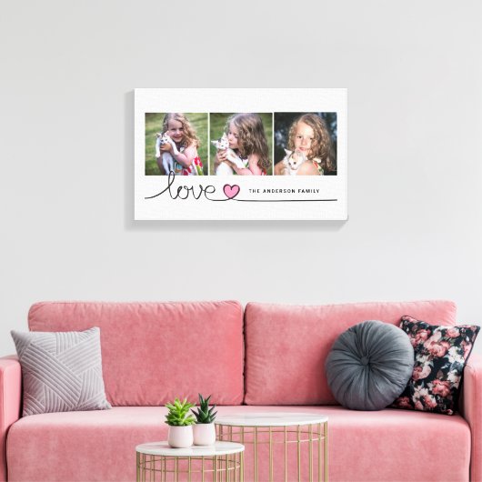 Liefde in Pink Heart Script Custom Photo Collage Canvas Afdruk (Insitu (Woonkamer))
