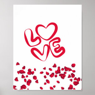 Liefde in rood met rode bloemblaadjes poster