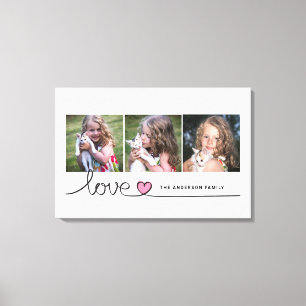Liefde in Roze Hart Script Aangepaste Foto Collage Canvas Afdruk