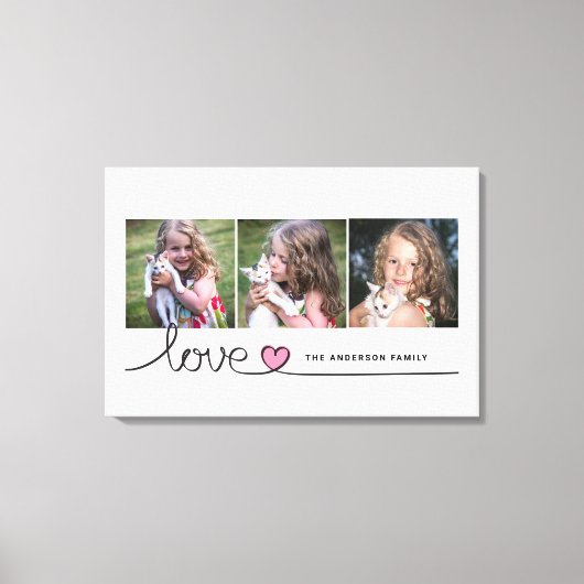 Liefde in Roze Hart Script Aangepaste Foto Collage Canvas Afdruk (Voorkant)