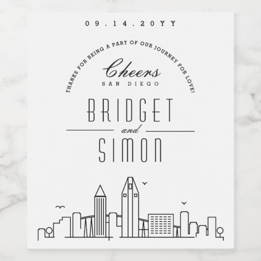 Liefde in San Diego | Proost & Bedankt! Wijn Etiket (Enkel label)