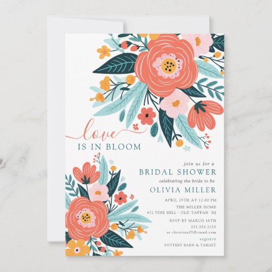 Liefde in volle bloei bruids douche uitnodiging (Voorkant)