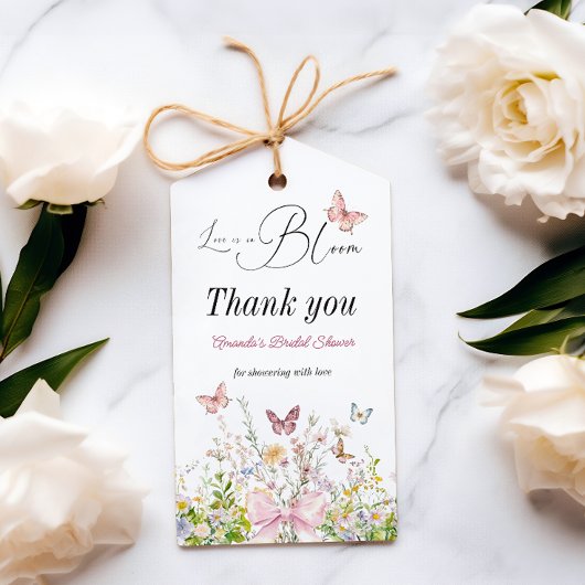 Liefde in volle bloei Roze strik Bruidsdouche Cadeaulabel