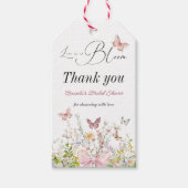 Liefde in volle bloei Roze strik Bruidsdouche Cadeaulabel (Voorkant)