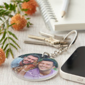 Liefde in witte script met hart aangepaste foto sleutelhanger (Voorkant Rechts)