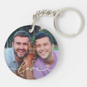 Liefde in witte script met hart aangepaste foto sleutelhanger (Achterkant)