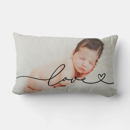 Liefde in zwart script met aangepaste hartfoto kussen (Achterkant)