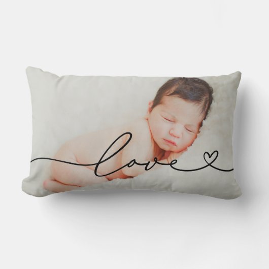 Liefde in zwart script met aangepaste hartfoto kussen (Voorkant)