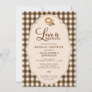 Liefde is aan het brouwen Coffee Bruine Gingham Br Kaart