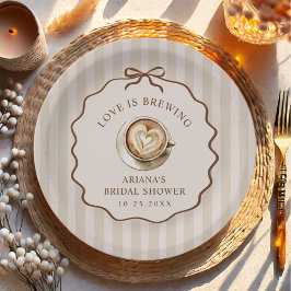 Liefde is aan het Bruisen Bow Coffee Bruiloftsfees Papieren Bordje