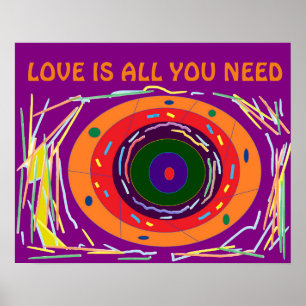 Liefde is alles wat je nodig hebt paarse en oranje poster
