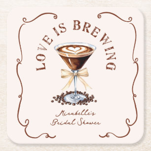 Liefde is Borrelende Espresso Martini Bruidsdouche Vierkante Kartonnen Onderzetter