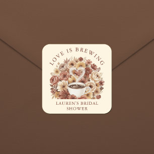 Liefde is Bruin Bloemig Koffie Hart Bruids- Vierkante Sticker