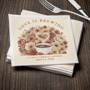 Liefde is Bruinende Bruine Bloemige Koffie Hart Br Servet