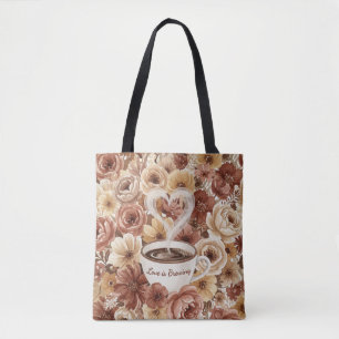 Liefde is Bruisende Florale Koffie Hart Bruidscade Draagtas