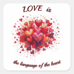 Liefde is de taal van het hart, Valentijnsdag Vierkante Sticker
