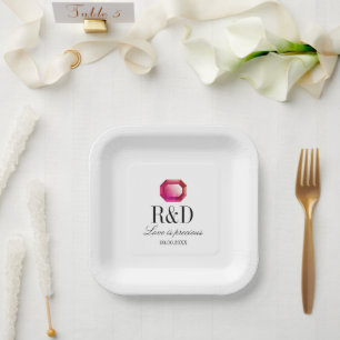 Liefde is een edelroze gemstone bruiloft papieren bordje