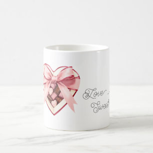 Liefde is een hartvormige doos chocolaatjes koffiemok