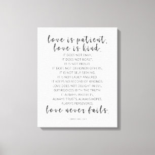 Liefde is een soort patiënt liefde, 1 corinthians canvas afdruk