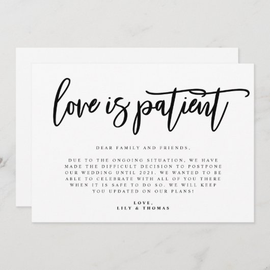 Liefde is een uitstel van het huwelijk aankondiging (Voorkant / Achterkant)