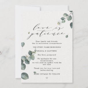 Liefde is Geduld Uitgestelde Eucalyptus Bruiloft Aankondiging