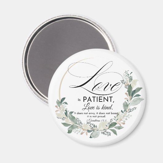 Liefde is geduldig - 1 Kor 13:4 Bloemenkrans Magneet (Voorkant / Achterkant)
