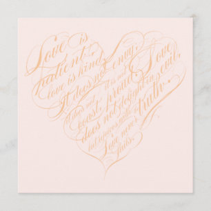 Liefde is geduldig... blozen en gouden kalligrafie kaart