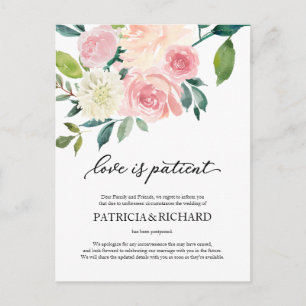 Liefde Is Geduldig Blush Bloemige Bruiloft Uitstel Briefkaart