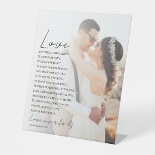 Liefde is geduldig Christelijke Bijbelse Fotobruil Reclamebord Met Voetstuk