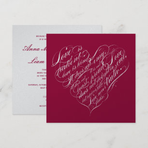 Liefde is geduldig. Crimson zilveren kalligrafie h Kaart