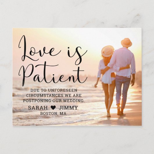 Liefde is geduldig Modern Zwart Script Foto Briefkaart (Voorkant)