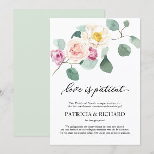 Liefde is geduldig uitstellen huwelijk eucalyptus kaart