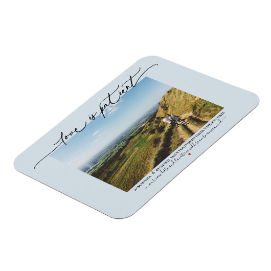 Liefde is geduldige bruiloft Save the Date Uitstel Magneet (Linkerzijde)