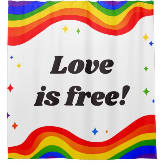 Liefde is gratis: Rainbow Pride Douchegordijn (Voorkant)