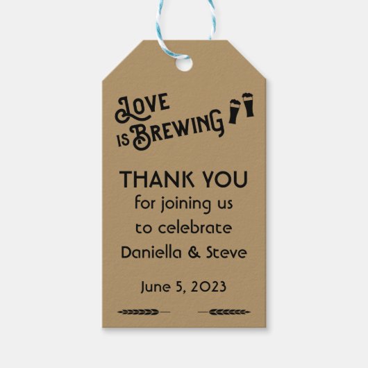 Liefde is het brouwen van Beer die als Vrijgezelle Cadeaulabel (Voorkant)