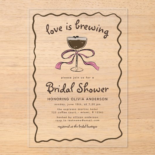 Liefde is het brouwen van Espresso Martini Vrijgez Acryl Uitnodigingen (Voorkant)