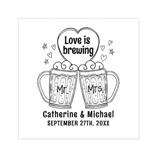 Liefde is het brouwen van handgetekende bierglazen 	rubberstempel (Afrduk)