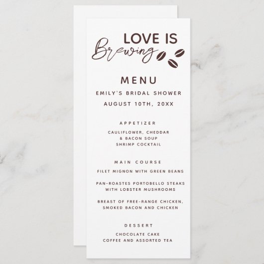 Liefde is het brouwen van koffie Theme Vrijgezelle Menu (Voorkant / Achterkant)