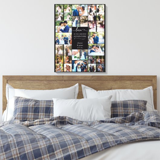 Liefde is het grootste avontuur bruiloft fotocolla canvas afdruk (Insitu (Slaapkamer))