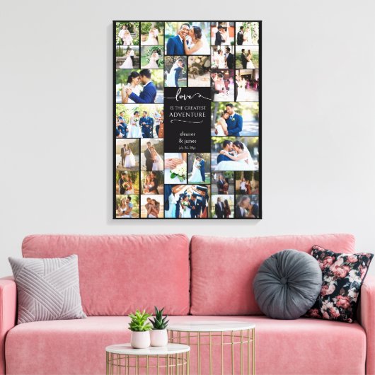 Liefde is het grootste avontuur bruiloft fotocolla canvas afdruk (Insitu (Woonkamer))
