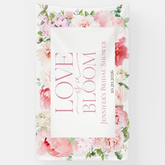 Liefde is in bloei | Bruiloft Wild Garden Frame Spandoek (Verticaal)